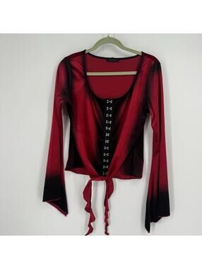 Punk Rave top shirt womens XL red black vamp goth punk witchy halloween corset